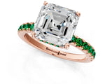 Rose gold Asscher Cut Diamond Pave Band Solitaire Ring with Round with Emerald side stone and Prong Setting_1