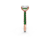 Rose gold Asscher Cut Diamond Pave Band Solitaire Ring with Round with Emerald side stone and Prong Setting_2
