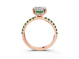 Rose gold Asscher Cut Diamond Pave Band Solitaire Ring with Round with Emerald side stone and Prong Setting_3