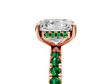 Rose gold Asscher Cut Diamond Pave Band Solitaire Ring with Round with Emerald side stone and Prong Setting_5