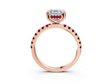 Rose gold Asscher Cut Diamond Pave Band Solitaire Ring with Round with Garnet side stone and Prong Setting_15