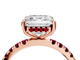 Rose gold Asscher Cut Diamond Pave Band Solitaire Ring with Round with Garnet side stone and Prong Setting_16