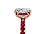 Rose gold Asscher Cut Diamond Pave Band Solitaire Ring with Round with Garnet side stone and Prong Setting_17