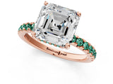 Rose gold Asscher Cut Diamond Pave Band Solitaire Ring with Round with Green Sapphire side stone and Prong Setting_25