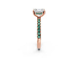 Rose gold Asscher Cut Diamond Pave Band Solitaire Ring with Round with Green Sapphire side stone and Prong Setting_26