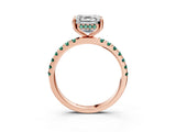 Rose gold Asscher Cut Diamond Pave Band Solitaire Ring with Round with Green Sapphire side stone and Prong Setting_27