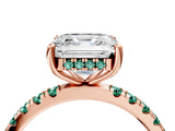 Rose gold Asscher Cut Diamond Pave Band Solitaire Ring with Round with Green Sapphire side stone and Prong Setting_28
