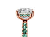 Rose gold Asscher Cut Diamond Pave Band Solitaire Ring with Round with Green Sapphire side stone and Prong Setting_29