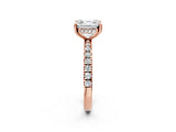 Rose gold Asscher Cut Diamond Pave Band Solitaire Ring with Round with Moissanite side stone and Prong Setting_14