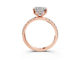 Rose gold Asscher Cut Diamond Pave Band Solitaire Ring with Round with Moissanite side stone and Prong Setting_15