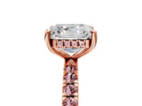 Rose gold Asscher Cut Diamond Pave Band Solitaire Ring with Round with Morganite side stone and Prong Setting_11