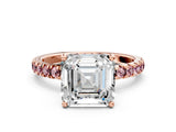 Rose gold Asscher Cut Diamond Pave Band Solitaire Ring with Round with Morganite side stone and Prong Setting_6