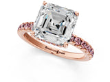 Rose gold Asscher Cut Diamond Pave Band Solitaire Ring with Round with Morganite side stone and Prong Setting_7