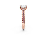 Rose gold Asscher Cut Diamond Pave Band Solitaire Ring with Round with Morganite side stone and Prong Setting_8
