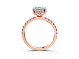Rose gold Asscher Cut Diamond Pave Band Solitaire Ring with Round with Morganite side stone and Prong Setting_9