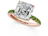 Rose gold Asscher Cut Diamond Pave Band Solitaire Ring with Round with Peridot side stone and Prong Setting_1