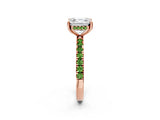 Rose gold Asscher Cut Diamond Pave Band Solitaire Ring with Round with Peridot side stone and Prong Setting_2