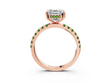 Rose gold Asscher Cut Diamond Pave Band Solitaire Ring with Round with Peridot side stone and Prong Setting_3