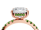 Rose gold Asscher Cut Diamond Pave Band Solitaire Ring with Round with Peridot side stone and Prong Setting_4