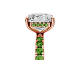 Rose gold Asscher Cut Diamond Pave Band Solitaire Ring with Round with Peridot side stone and Prong Setting_5