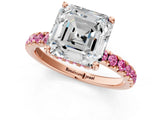 Rose gold Asscher Cut Diamond Pave Band Solitaire Ring with Round with Pink Sapphire side stone and Prong Setting_13