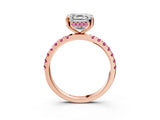 Rose gold Asscher Cut Diamond Pave Band Solitaire Ring with Round with Pink Sapphire side stone and Prong Setting_15
