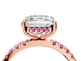 Rose gold Asscher Cut Diamond Pave Band Solitaire Ring with Round with Pink Sapphire side stone and Prong Setting_16