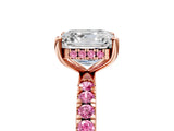 Rose gold Asscher Cut Diamond Pave Band Solitaire Ring with Round with Pink Sapphire side stone and Prong Setting_17