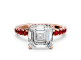 Rose gold Asscher Cut Diamond Pave Band Solitaire Ring with Round with Ruby side stone and Prong Setting_12