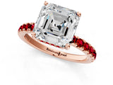 Rose gold Asscher Cut Diamond Pave Band Solitaire Ring with Round with Ruby side stone and Prong Setting_13