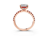 Rose gold Asscher Cut Diamond Pave Band Solitaire Ring with Round with Ruby side stone and Prong Setting_15