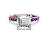 Rose gold Asscher Cut Diamond Pave Band Solitaire Ring with Round with Tanzanite side stone and Prong Setting_12