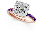 Rose gold Asscher Cut Diamond Pave Band Solitaire Ring with Round with Tanzanite side stone and Prong Setting_13