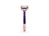 Rose gold Asscher Cut Diamond Pave Band Solitaire Ring with Round with Tanzanite side stone and Prong Setting_14