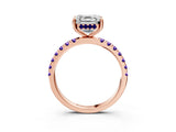 Rose gold Asscher Cut Diamond Pave Band Solitaire Ring with Round with Tanzanite side stone and Prong Setting_15