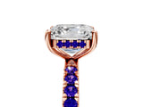 Rose gold Asscher Cut Diamond Pave Band Solitaire Ring with Round with Tanzanite side stone and Prong Setting_17