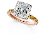 Rose gold Asscher Cut Diamond Pave Band Solitaire Ring with Round with Yellow Sapphire side stone and Prong Setting_13