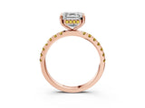 Rose gold Asscher Cut Diamond Pave Band Solitaire Ring with Round with Yellow Sapphire side stone and Prong Setting_15