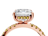 Rose gold Asscher Cut Diamond Pave Band Solitaire Ring with Round with Yellow Sapphire side stone and Prong Setting_16