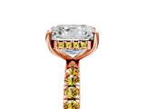 Rose gold Asscher Cut Diamond Pave Band Solitaire Ring with Round with Yellow Sapphire side stone and Prong Setting_17