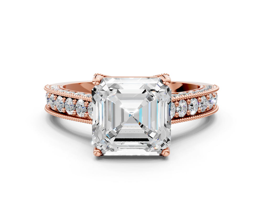 Rose gold Asscher Cut Diamond Pave Band with Four-Prong Setting_40