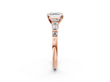 Rose gold Asscher Cut Diamond Ring with Baguette Side Stones, Channel Set Band, and Four-Prong Setting_26