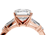 Rose gold Asscher Cut Diamond Ring with Baguette Side Stones, Channel Set Band, and Four-Prong Setting_28