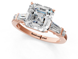 Rose gold Asscher Cut Diamond Ring with Baguette Side Stones, Channel Set Band, and Four-Prong Setting_32