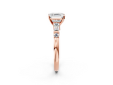 Rose gold Asscher Cut Diamond Ring with Baguette Side Stones, Channel Set Band, and Four-Prong Setting_33