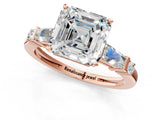 Rose gold Asscher Cut Diamond Ring with Baguette Side Stones, Channel Set Band, and Four-Prong Setting_43