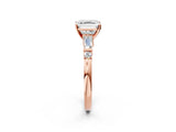 Rose gold Asscher Cut Diamond Ring with Baguette Side Stones, Channel Set Band, and Four-Prong Setting_44