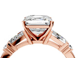 Rose gold Asscher Cut Diamond Ring with Baguette Side Stones, Channel Set Band, and Four-Prong Setting_46