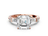 Rose gold Asscher Cut Diamond Ring with Baguette Side Stones, Channel Set Band, and Four-Prong Setting_48