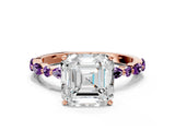 Rose gold Asscher Cut Diamond Ring with Marquise and Round with Amethyst side stone Side Stones and Four-Prong Setting_24